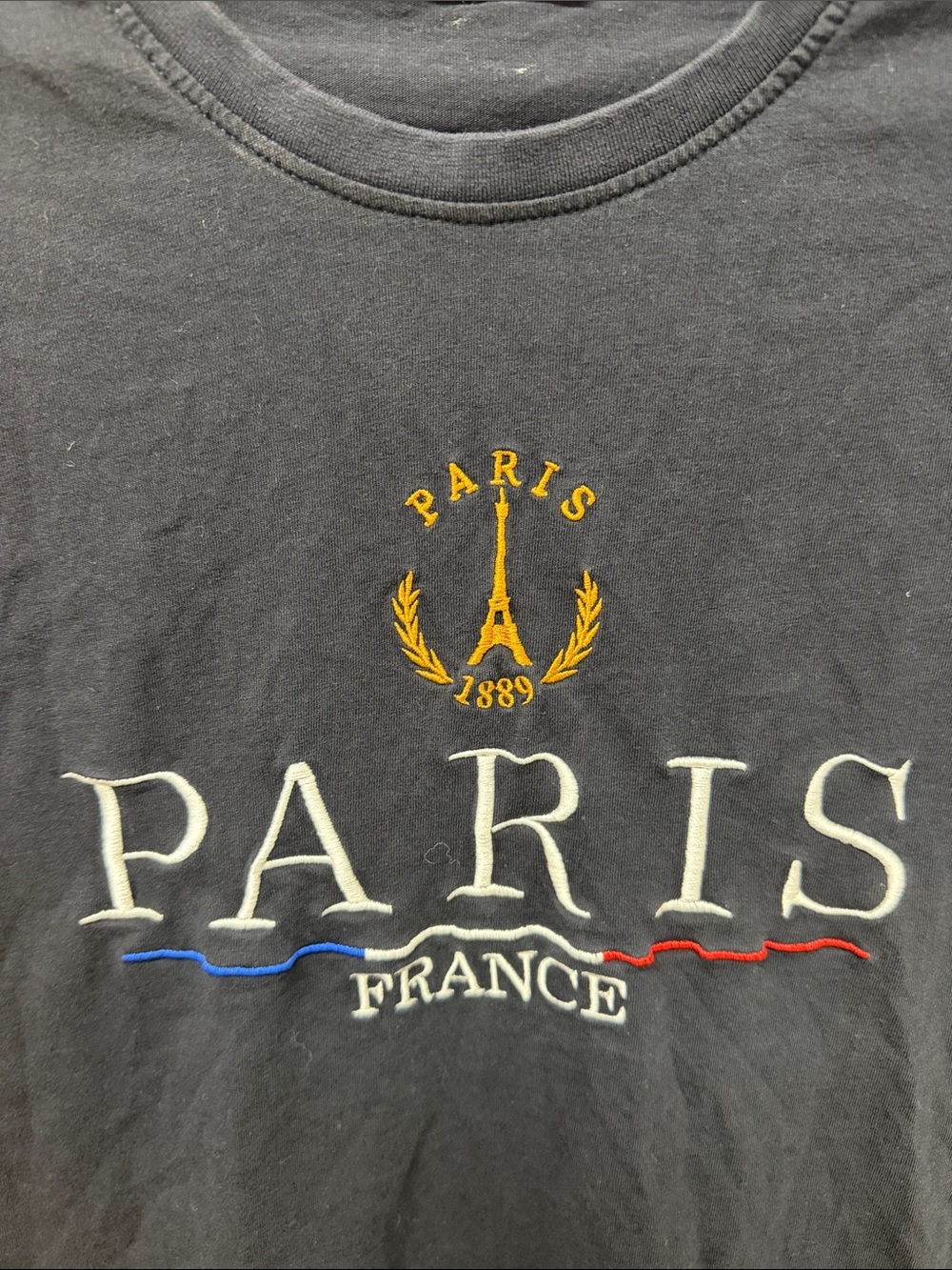 Women’s Black 'Paris France' 100% Cotton Embroidered Short Sleeve Tee Vacation - Picture 5 of 6